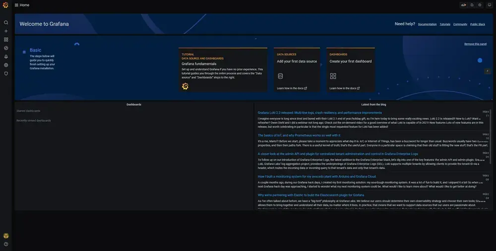 Grafana main screen