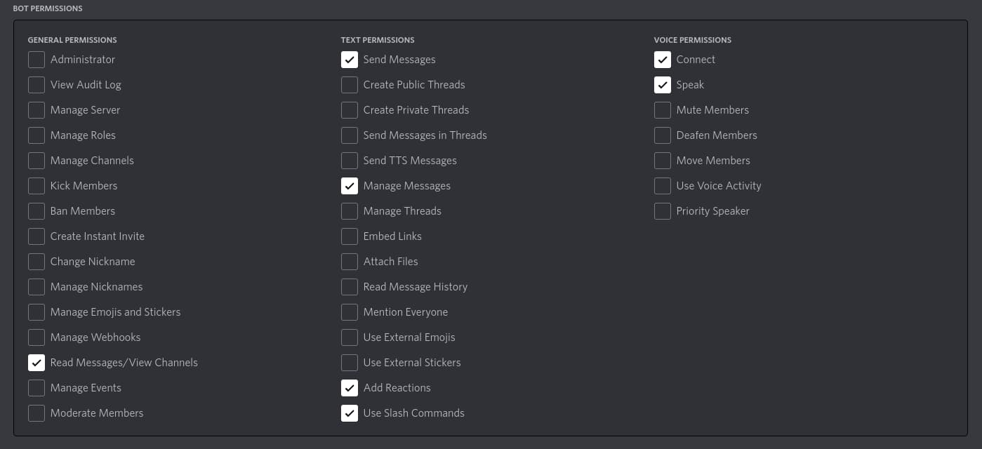 Bot permissions